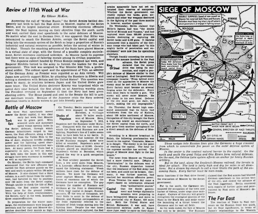 America Faces New Crises in Far East and Atlantic; Nazi Armies Imperil Moscow